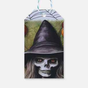 Étiquettes-cadeau Scary Skeleton Witch pour une fête d'Halloween Dép