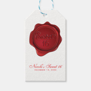 Étiquettes-cadeau Sceau de cire rouge Sweet 16 Élégante fête officie