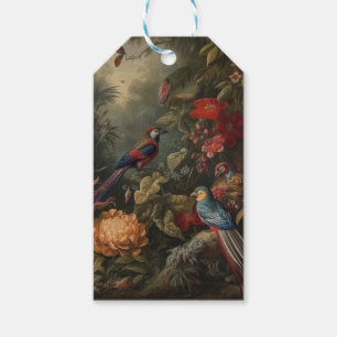 Étiquettes-cadeau Scène botanique vintage oiseaux fleurs au paradis