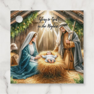 Étiquettes Cadeau Scène de la crèche de Noël rustique
