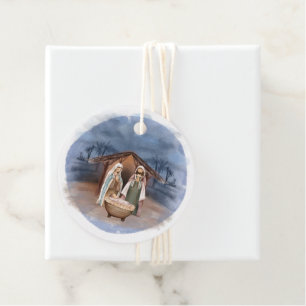 Étiquettes Cadeau Scène religieuse de la Nativité de Noël