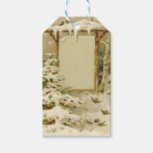 Étiquettes-cadeau Scène vintage de yard d'hiver
