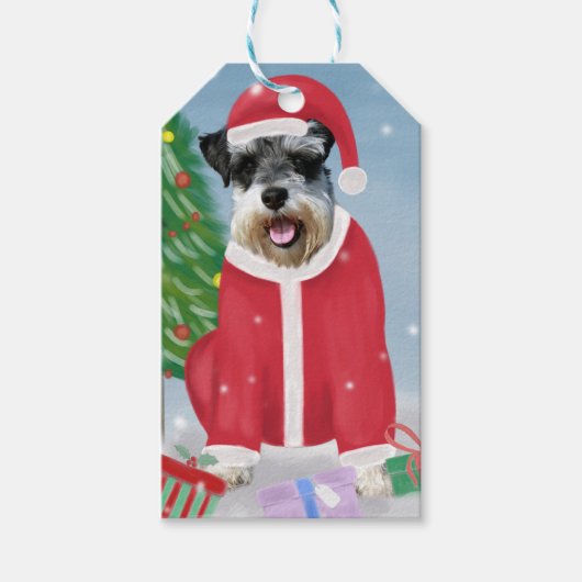 Étiquettes-cadeau Schnauzer Chien à Noël de neige (Devant)