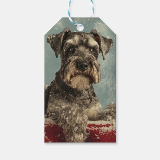 Étiquettes-cadeau Schnauzer Chien Festif de Noël (Devant)