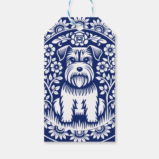 Étiquettes-cadeau Schnauzer ou Norfolk Terrier Charming Folk Art (Devant)