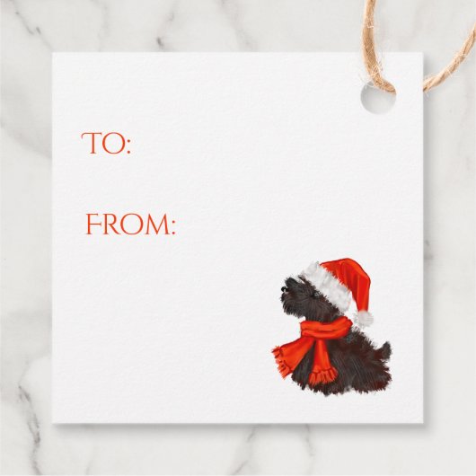 Étiquettes Cadeau Scottish Terrier avec Santa Hat & Scarf (Dos)