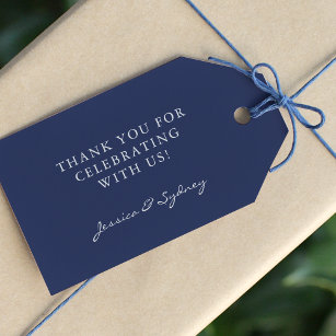 Étiquettes-cadeau Script bleu foncé minimaliste marine Merci personn