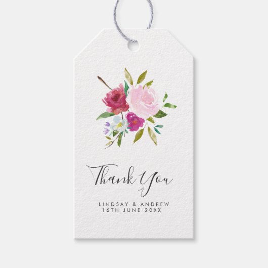 Étiquettes-cadeau Script Bold rose Mariage floral Merci Favoriser (Devant)