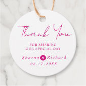 Étiquettes Cadeau Script calligraphie magenta Merci mariage (Devant)