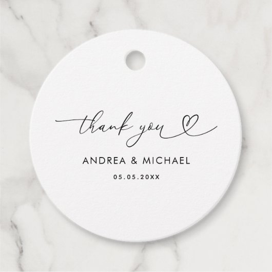 Étiquettes Cadeau Script cardiaque minimaliste Merci Mariage délicat (Devant)