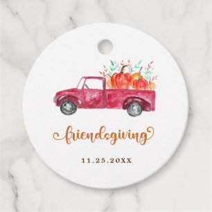 Étiquettes Cadeau Script Citrouille de Camion Friendsgiving Red Pick