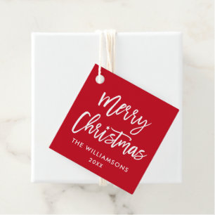 Étiquettes Cadeau Script de Brève moderne Noël étoile Carré rouge