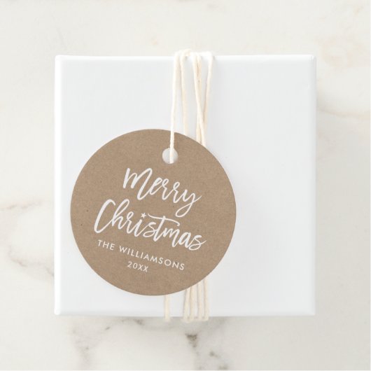 Étiquettes Cadeau Script de Brève Moderne Star de Noël Kraft (En situation)