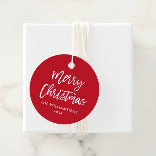 Étiquettes Cadeau Script de Brève moderne Star de Noël Rouge (En situation)