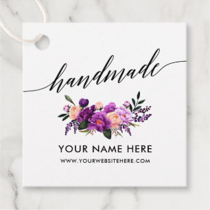 Étiquettes Cadeau Script de calligraphie artisanal Floral violet