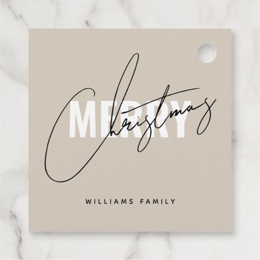 Étiquettes Cadeau Script de Noël beige moderne (Dos)