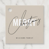 Étiquettes Cadeau Script de Noël beige moderne (Devant)