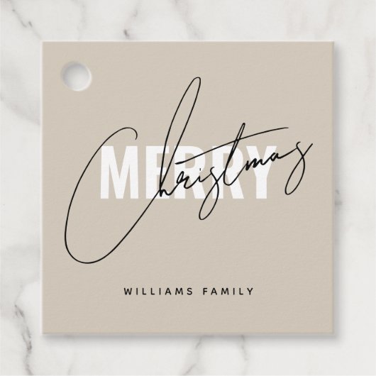 Étiquettes Cadeau Script de Noël beige moderne (Devant)