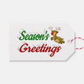 Étiquettes-cadeau Script de Noël de Flying Reindeer Joyeuses Fêtes (Devant (Horizontal))
