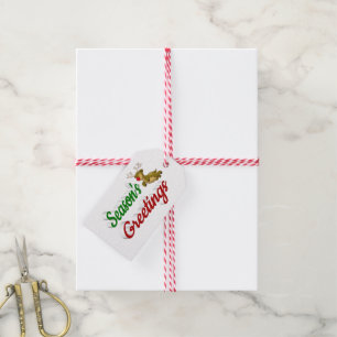 Étiquettes-cadeau Script de Noël de Flying Reindeer Joyeuses Fêtes