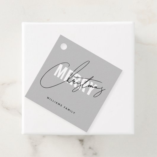 Étiquettes Cadeau Script de Noël gris moderne (En situation)