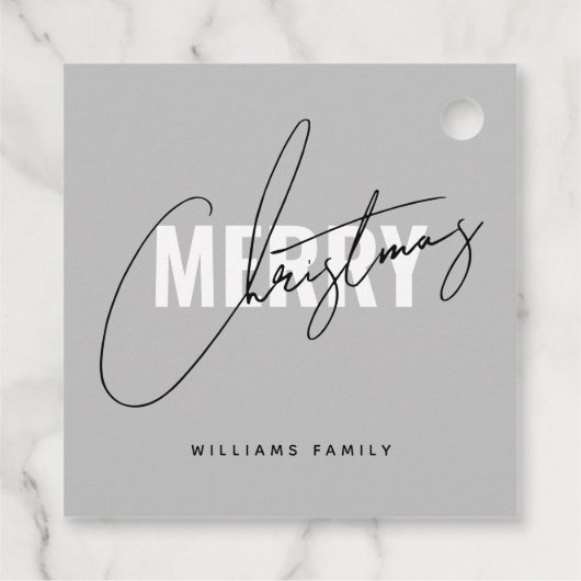 Étiquettes Cadeau Script de Noël gris moderne (Dos)