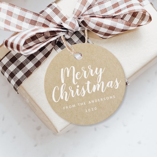 Étiquettes Cadeau Script de Noël Rustique Kraft