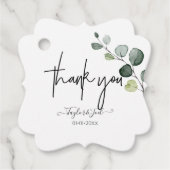 Étiquettes Cadeau Script de signature Merci Eucalyptus PixDezines (Devant)