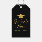 Étiquettes-cadeau Script Grad Name avec Casquette - Graduation Black (Devant)