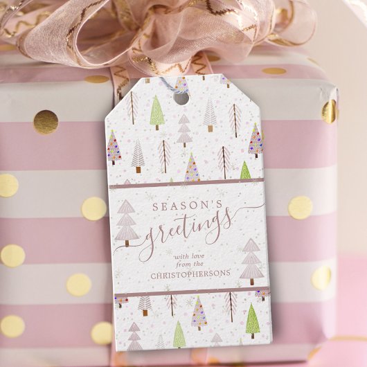 Étiquettes-cadeau Script JOYEUSES FÊTES des arbres de Noël modernes