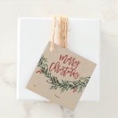 Étiquettes Cadeau Script joyeux Noël succursale avec baies cadeau fa (En situation)