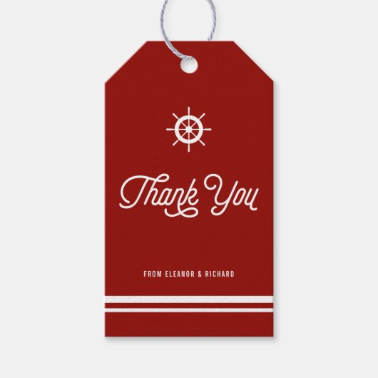 Étiquettes-cadeau Script Merci marin rouge avec Helm (Devant)