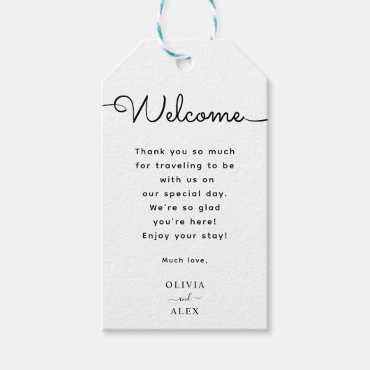 Étiquettes-cadeau Script Minimal & Élégant  Mariage  Bienvenue  (Devant)