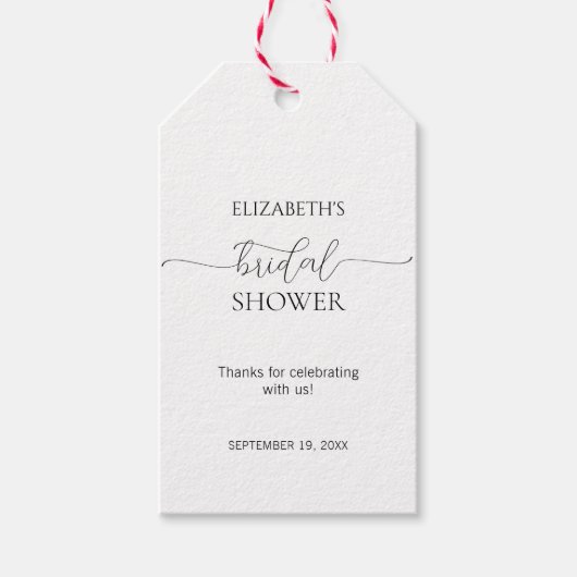 Étiquettes-cadeau Script minimal simple Fête des mariées noir et bla (Devant)