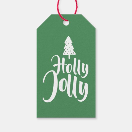 Étiquettes-cadeau Script Minimal Vert Holly Jolly À De (Devant)