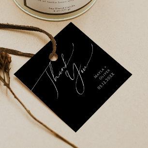 Étiquettes Cadeau Script minimaliste Whimsical Merci noir