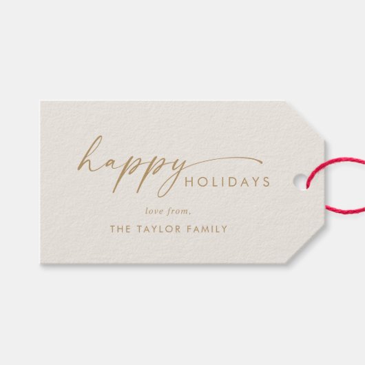 Étiquettes-cadeau Script moderne | Cream Gold Holiday Famille Vacanc (Devant (Horizontal))