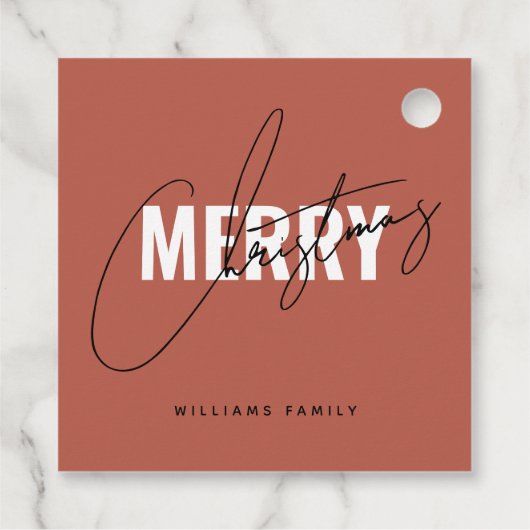 Étiquettes Cadeau Script moderne de Noël en terre cuite (Dos)