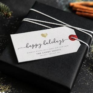 Étiquettes-cadeau Script moderne Gold Heart Business Joyeux Vacances