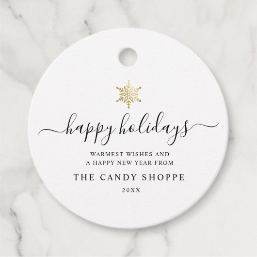 Étiquettes Cadeau Script moderne Gold Snowflon de vacances (Devant)