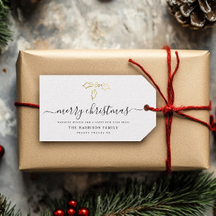 Étiquettes-cadeau Script moderne Joyeux Noël Gold Mistletoe