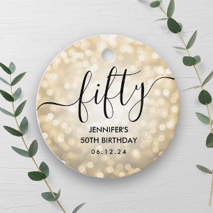 Étiquettes Cadeau Script moderne Lumières Parties scintillant or 50e