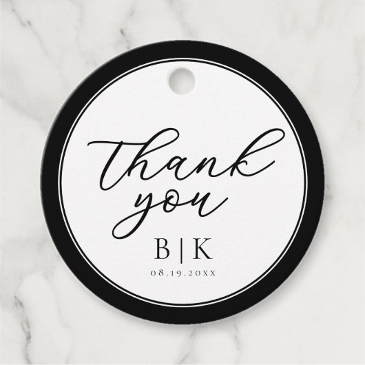 Étiquettes Cadeau Script moderne Mariage frontière noir et blanc (Devant)