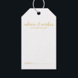 Étiquettes-cadeau Script moderne Mariage Gold Conseils et souhaits<br><div class="desc">Carte de balise Modern Script Gold Mariage Conseils et Voeux avec titre en or de police de script moderne avec détails en or de police sans serif moderne sur arrière - plan blanc. Remarque : Les détails du papier sont simulés dans l'illustration. Il n'y aura pas de métal sur ce...</div>