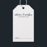 Étiquettes-cadeau Script moderne Marine Blue Mariage Conseils et sou<br><div class="desc">Script moderne Mariage bleu marine Conseils et voeux Tag Card avec titre en bleu marine police de script moderne avec détails en bleu marine police sans serif moderne sur arrière - plan blanc.</div>