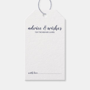 Étiquettes-cadeau Script moderne Marine Blue Mariage Conseils et sou