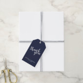 Étiquettes-cadeau Script moderne Marine Blue Wedding Favor Merci (Avec de la ficelle)