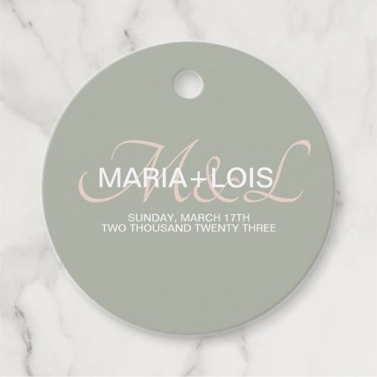 Étiquettes Cadeau Script moderne Monogramme Sage Blush Mariage rose (Devant)
