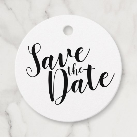 Étiquettes Cadeau Script moderne Noir&Blanc Mariage Enregistrer la d (Devant)