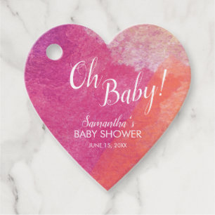 Étiquettes Cadeau Script Oh Baby ! Aquarelle rose Douche bébé